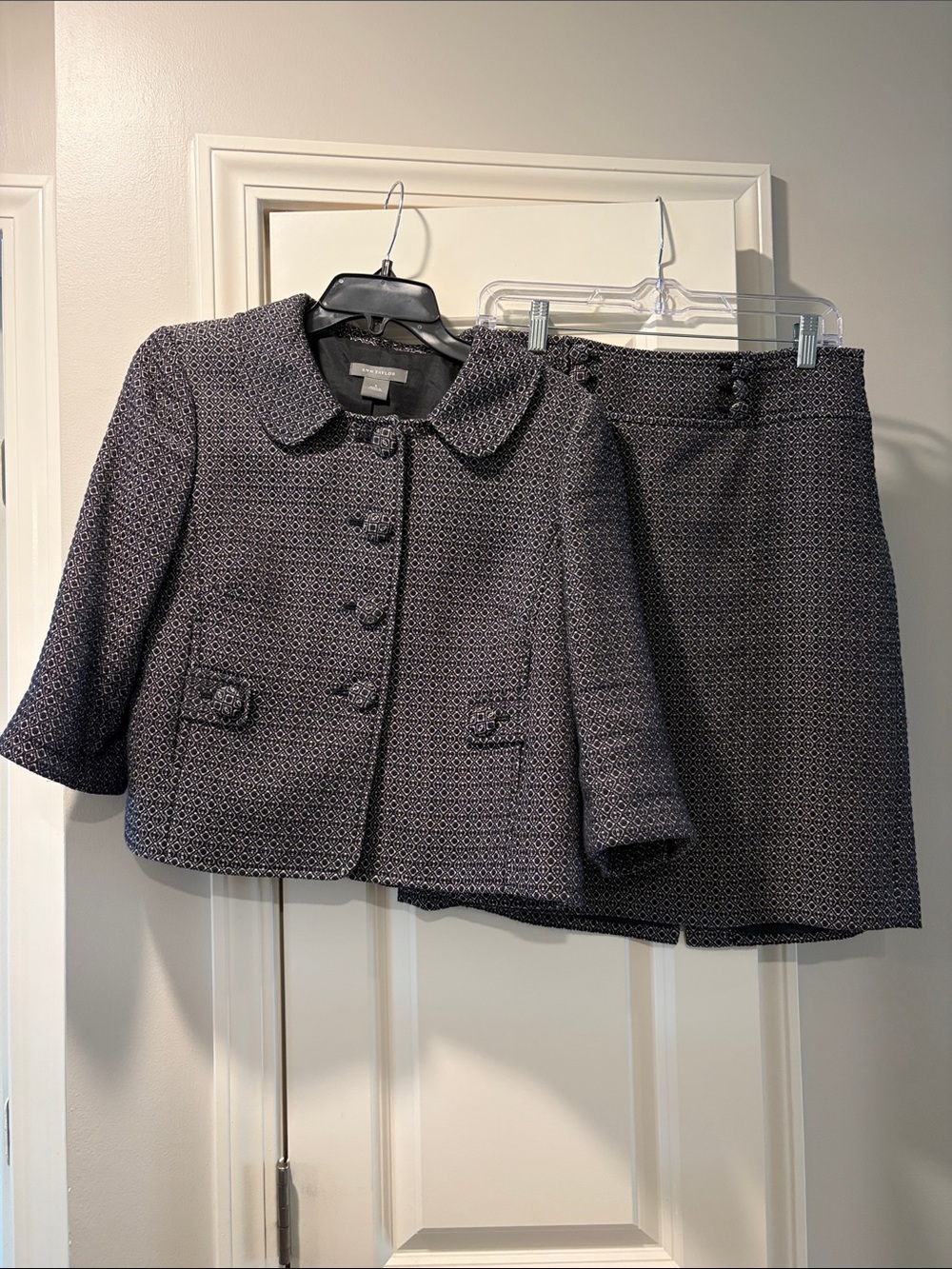 Ann Taylor Charcoal Textured Two-Piece Jacket & Skirt Set